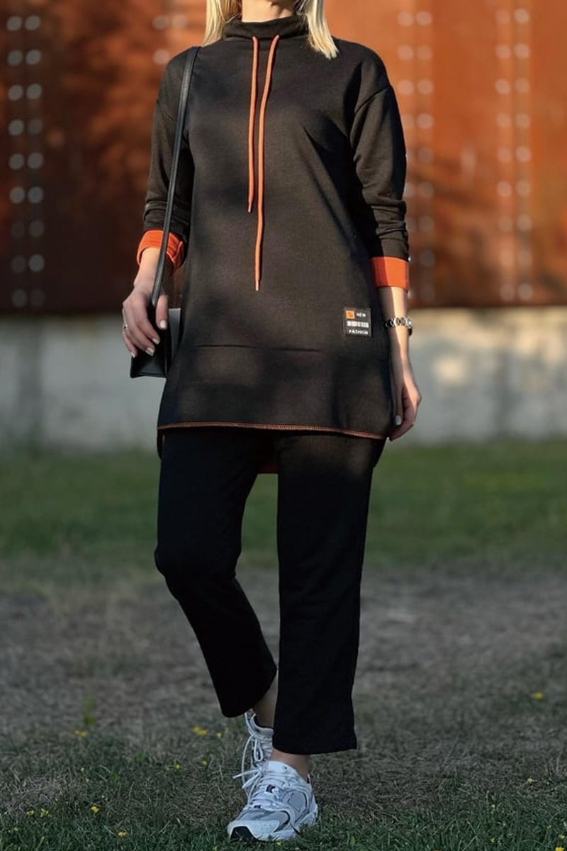 Long Contrast Color Sweatshirt Suit