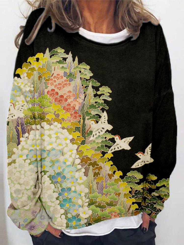 Japanese Art Painting Pattern Oversized Comfy Sweatshirt elevenforest