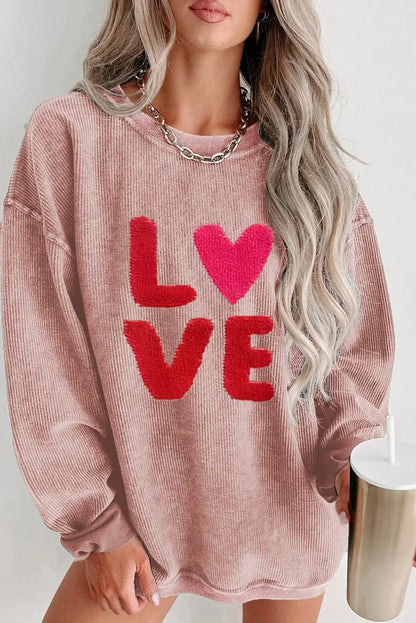 Chenille Love Graphic Pink Sweatshirt