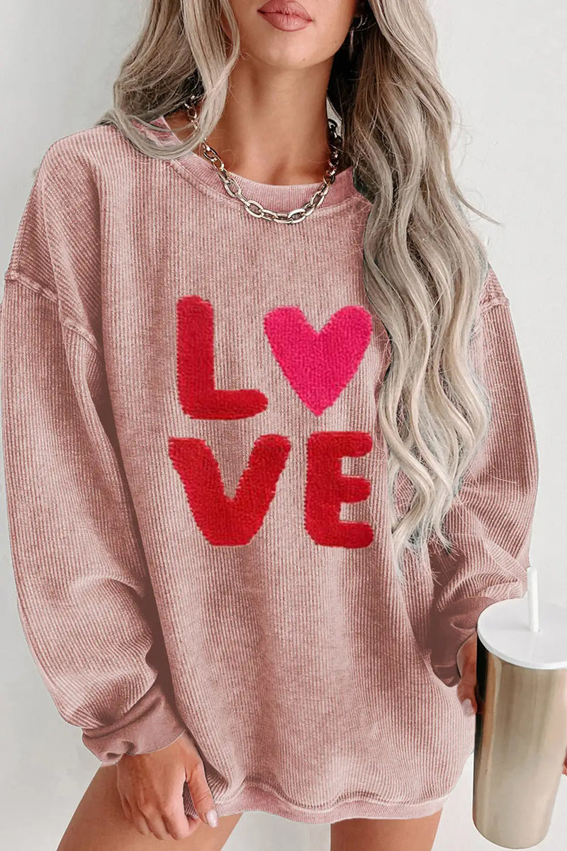 Chenille Love Graphic Pink Sweatshirt