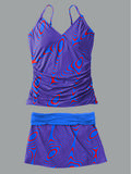 Women's Circular Line Art Printed Suspender Shirred Swimsuit Set