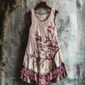 Women's Cherry Blossom Embroidery Art Linen Tank Dress elevenforest