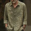 Men's Vintage Bamboo Embroidery Art Long Sleeve Shirt elevenforest