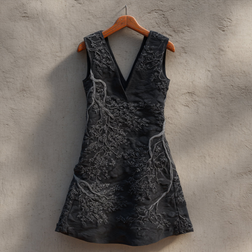 Tree-patterned Three-dimensional Embroidered Sleeveless V-neck Long Dress elevenforest