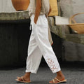 Retro Floral Lace Linen Blend Cozy Women's Pants elevenforest