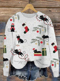 Christmas Cats Embroidery Cozy Sweater elevenforest