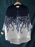 Women's Casual Japanese Art Ocean Octopus Print Shirt