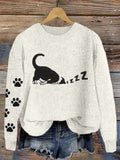 Comstylish Cute Sleeping Cat Embroidered Cozy Knit Sweater
