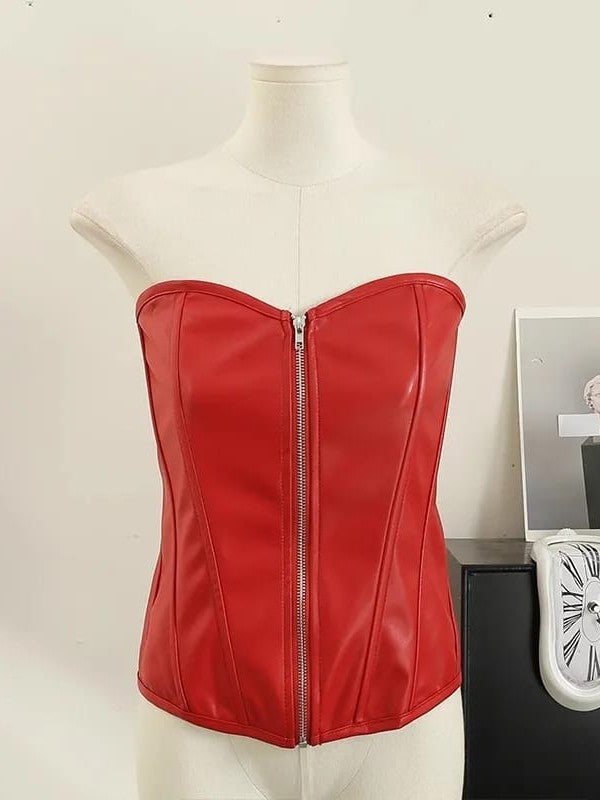 Zipper Strapless Tank Corset Top