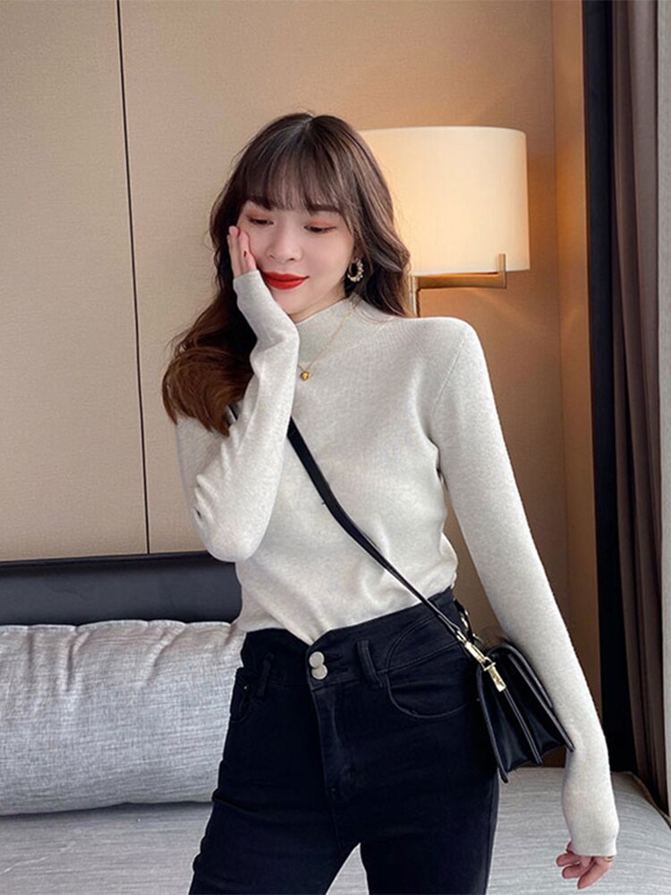 Basic Turtleneck Slim Sweater Pullover Autumn Winter Long Sleeve Sweater for Female Jumpers Top