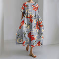 Comstylish Women's Japanese Red Goldfish Print Linen Dress
