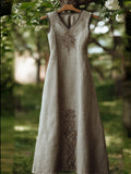 Viking Embroidery Small V-neck Sleeveless Long Dress elevenforest