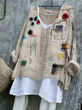 Colorful Embroidered Japanese Sashiko Art Linen Blend Tunic elevenforest