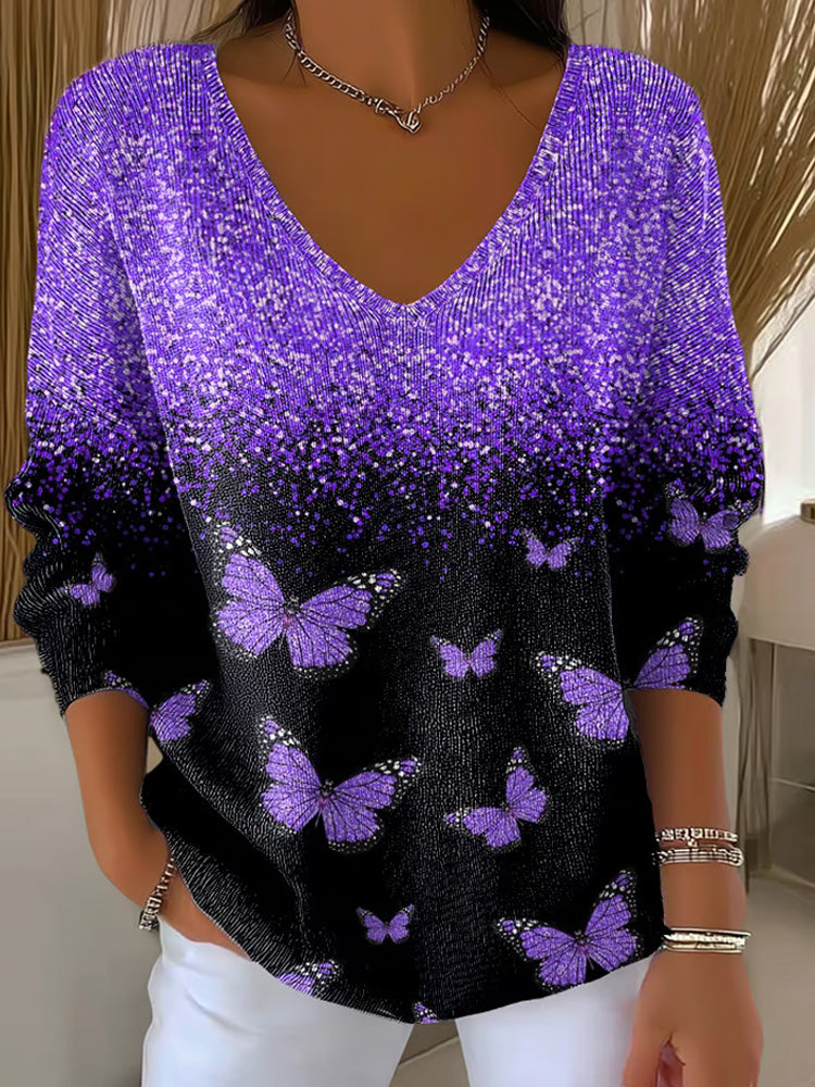 Women's Purple Art Print Long Sleeve T-shirt elevenforest
