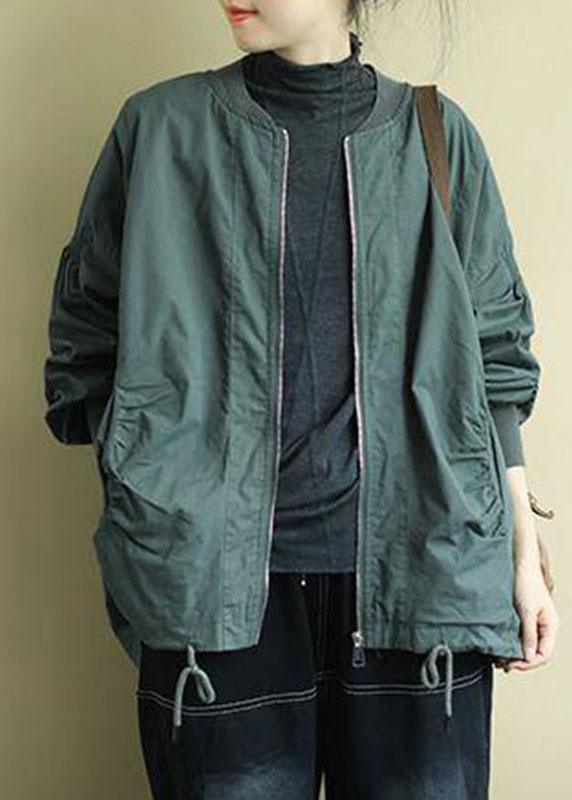 Green Zippered Pockets Low High Design Fall Coat Long Sleeve