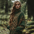 Classic Celtic Knot Jacquard Contrast Color Turtleneck Sweater elevenforest