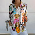 Comstylish Women's Colorful Puppy Long Sleeve Casual Shirt