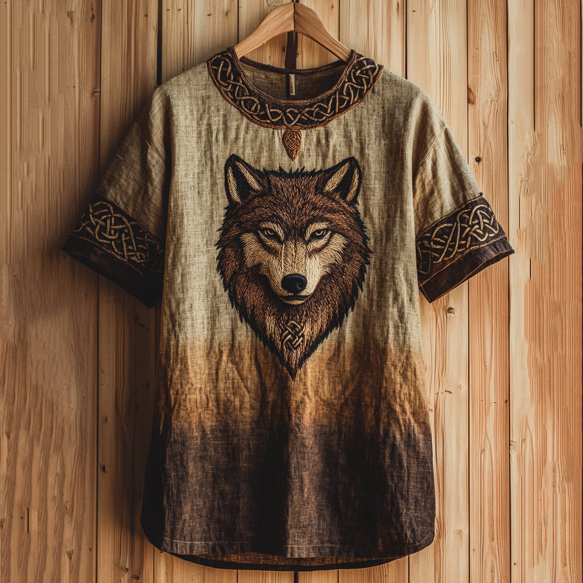 Men's Vintage Viking Viking Wolf Embroidered T-shirt elevenforest