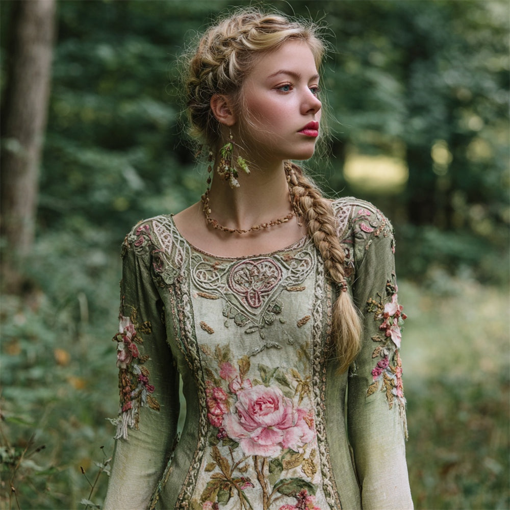 Vintage Celtic Mythology Floral Pattern Women's Long Sleeve Shirt elevenforest