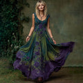 Women's Vintage Purple Floral Art Linen Sleeveless Dress elevenforest