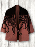 Ocean Octopus Japanese Art Linen Blend Kimono Cardigan elevenforest