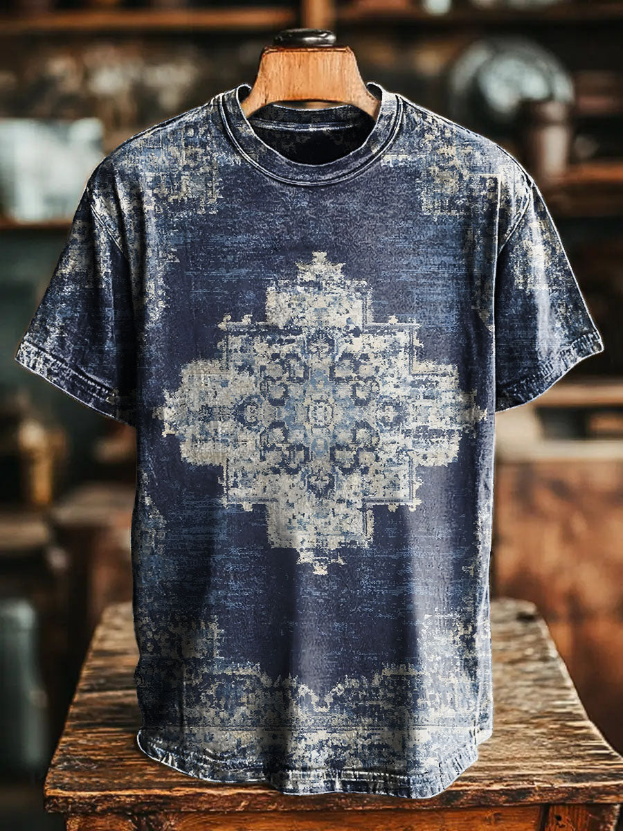 Weathered look Geometry National pattern Vintage Art Print Casual T-sh