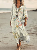 Women's Floral Embellished Pattern Art Print Pocket Cotton Dress