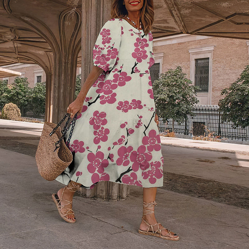 Vintage Floral Japanese Art And Spring Midi Dress elevenforest