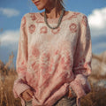 Vintage Boho Roses Pattern Round Neck Cozy Knit Sweater elevenforest