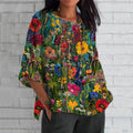 Vintage Colorful Floral Art Crew Neck Casual Shirt elevenforest