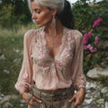 Vintage Pink Floral Embroidered Beaded Flowy Linen Tunic elevenforest