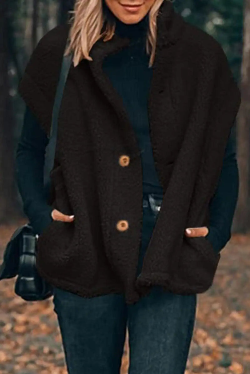 Black Sherpa Stand Collar Vest