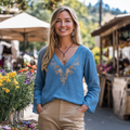 Women's Floral Embroidered Linen V-neck Shirt elevenforest