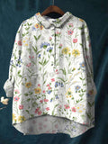 Colorful Watercolor Daisy Print Cotton And Linen Shirt
