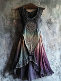 Viking Tree Of Life Lace Hem Gradient Linen Dress elevenforest
