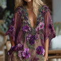 Women's Pansy Hand-embroidered Sequined Short Sleeve T-shirt elevenforest