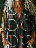 Women's Vintage Bohemian Pattern Art Print Casual Cotton Linen Shirt