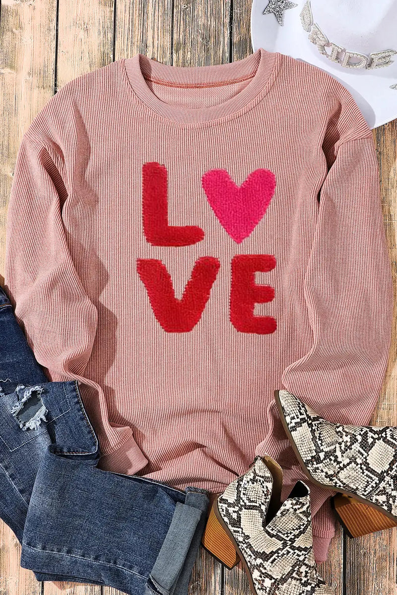 Chenille Love Graphic Pink Sweatshirt