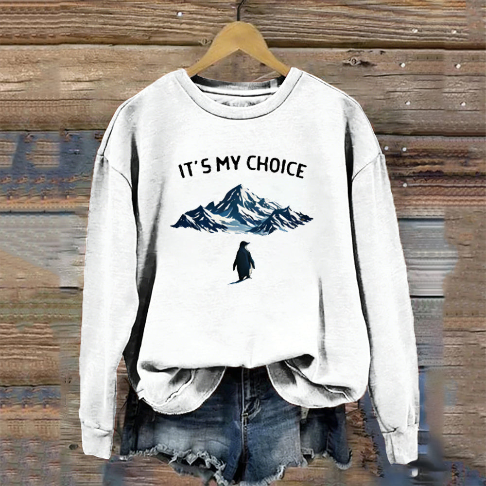 Comstylish Lonely Penguin Nihilist Penguin Polar Scene Long Sleeve Crew Neck Sweatshirt