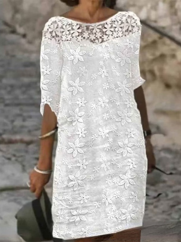 Women's Patchwork Embroidery Embroidered Mid Length Dress