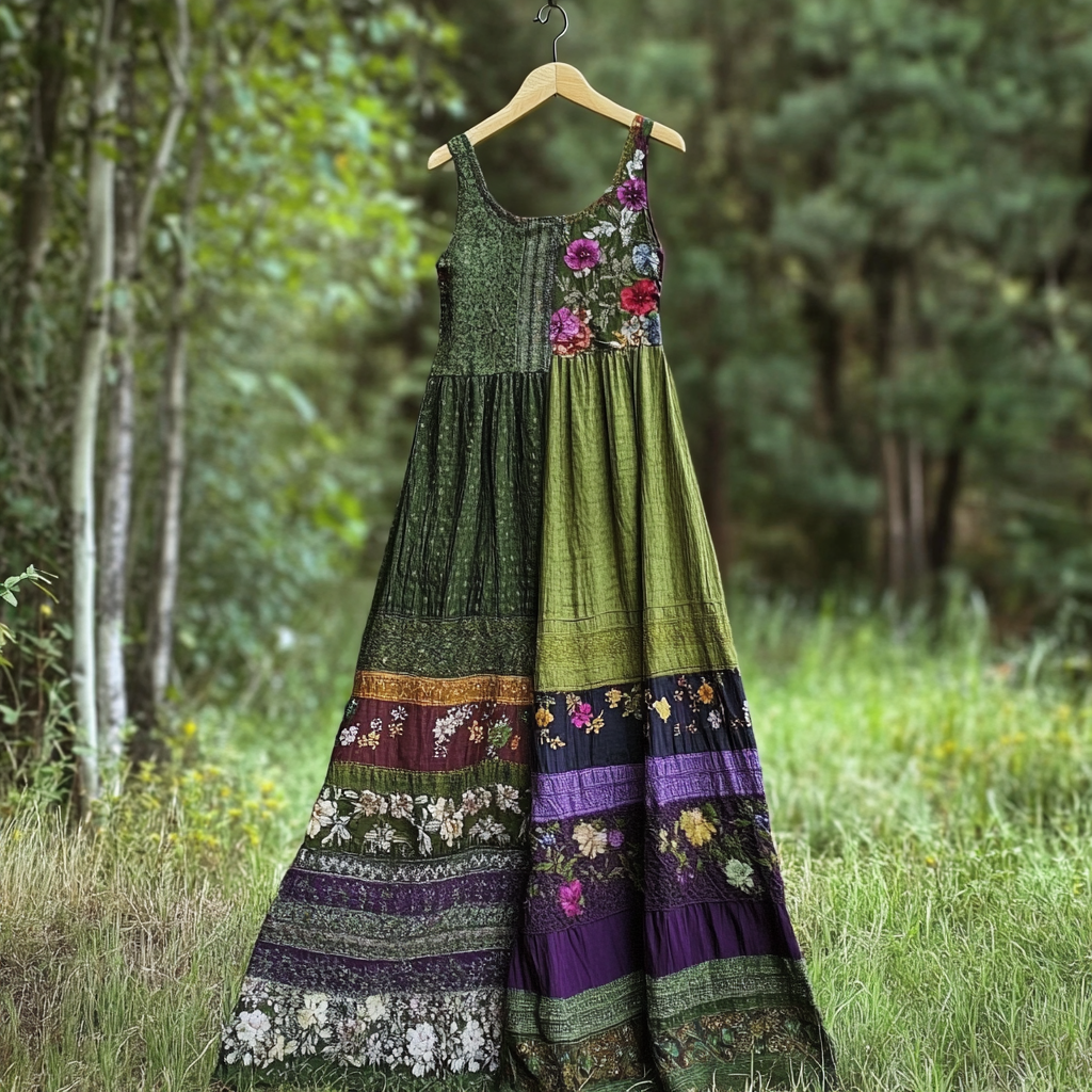 Women's Vintage Bohemian Floral Patch Comfort Dress elevenforest