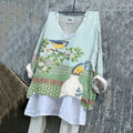 Women's Blue Tits Bottle Birds Greetings Art  Loose V-neck Shirt elevenforest