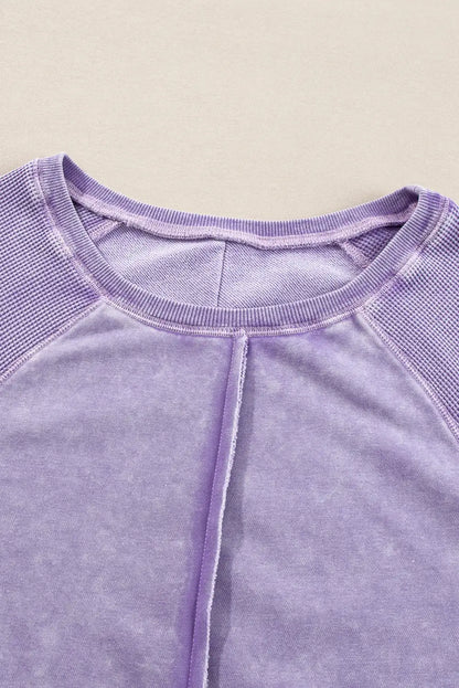 Orchid Petal Waffle Knit Patchwork Sweatshirt