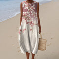 Vintage Cherry Blossom Gradient Art Linen Midi Dress elevenforest