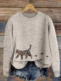 Cat & Paw Prints Embroidered Cozy Knit Sweater elevenforest