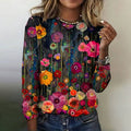 Comstylish Women's Vintage Flowers Art Printed Round Neck Casual T-shirt