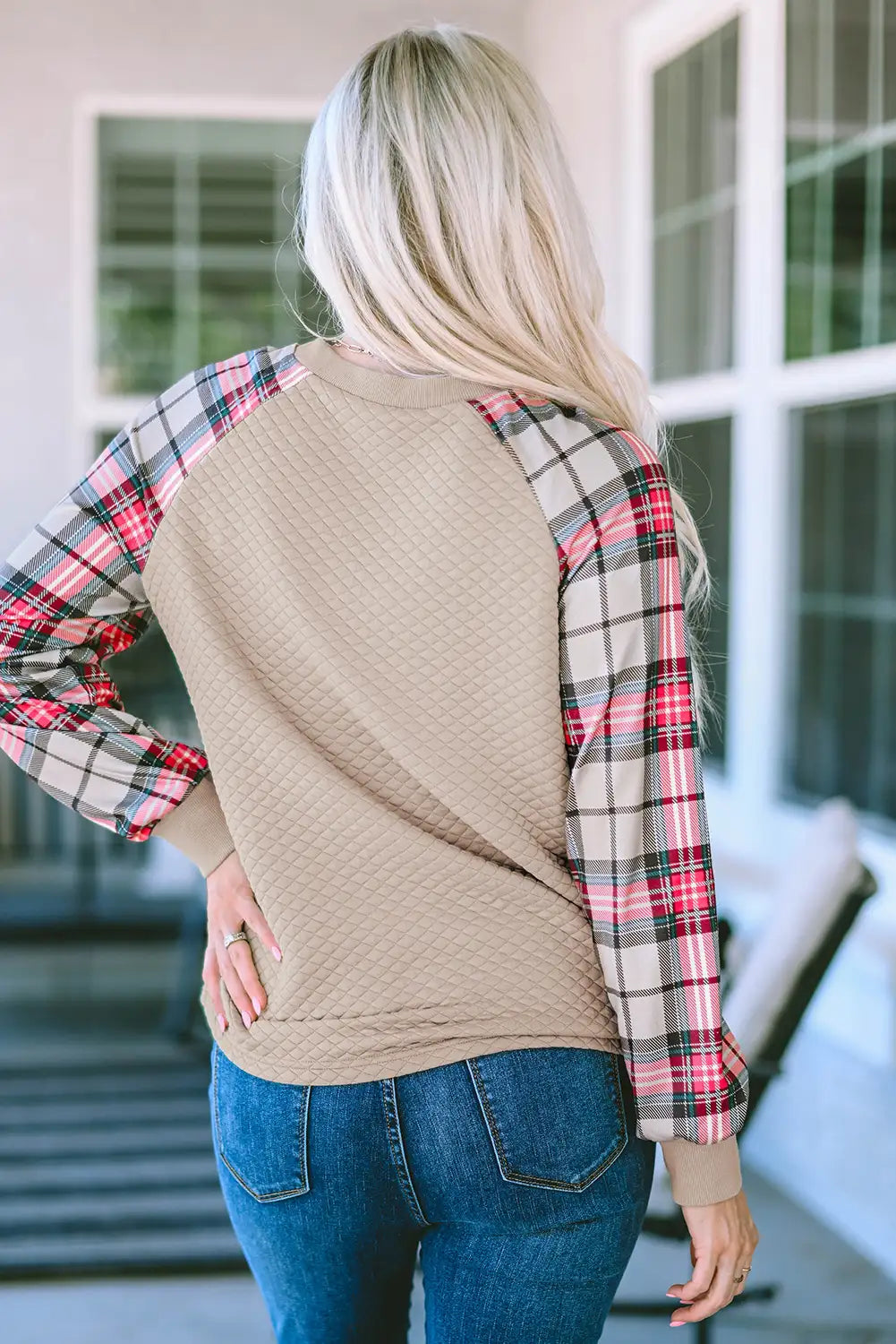 Apricot Plaid Raglan Sweatshirt