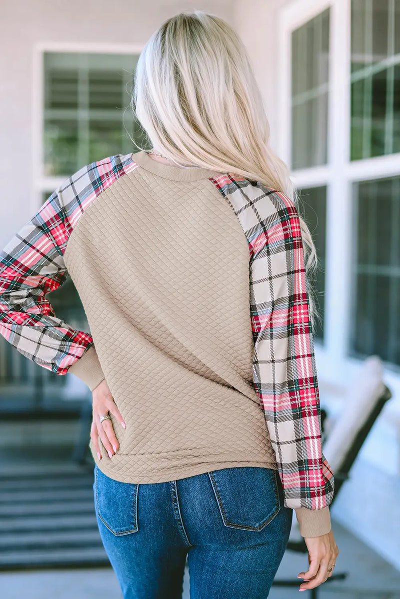 Apricot Plaid Raglan Sweatshirt