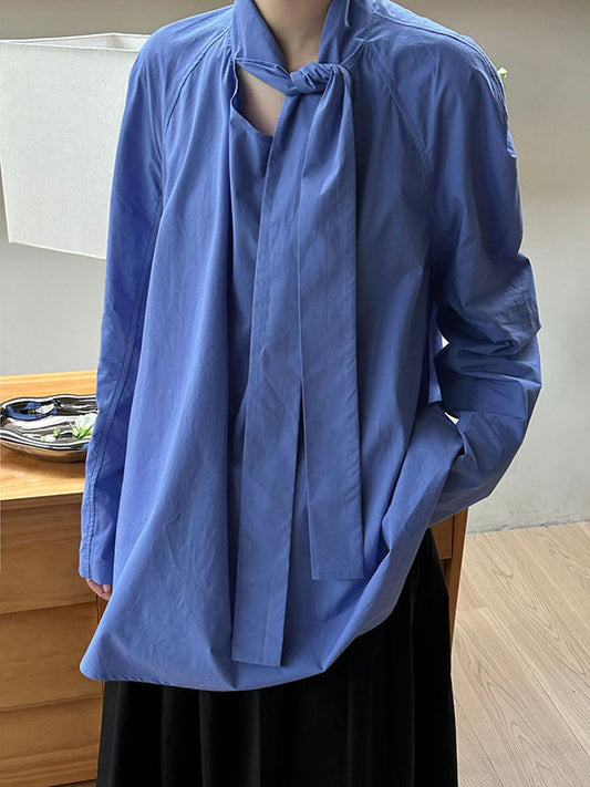Long Sleeves Loose Color Split-joint Streamer High Neck Blouses