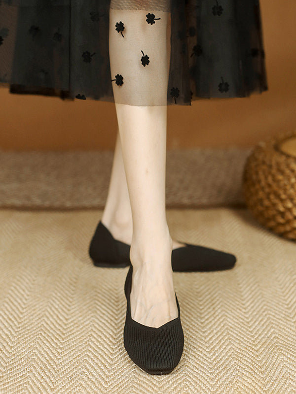 Color Square-toe Flats Shoes